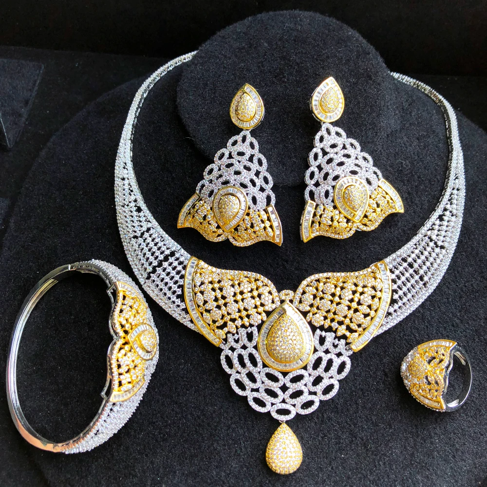 

GODKI Big Fashion Luxury 4PCS Whale Tail Nigeria Jewelry Set For Women Wedding Zircon Indian African Bridal Jewelry Set 2020