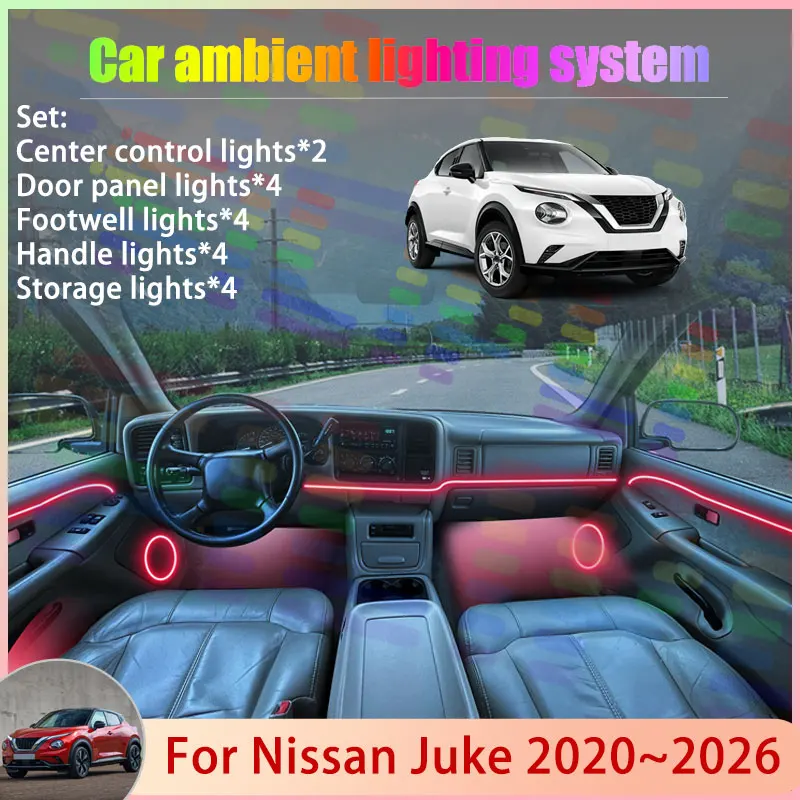 

Для Nissan Juke 2020 ~ 2026 2021 2022 2023 F16 MK2 2/18 в 1 автомобильный атмосферный светильник RGB абажур ансамбль стример атмосферный набор