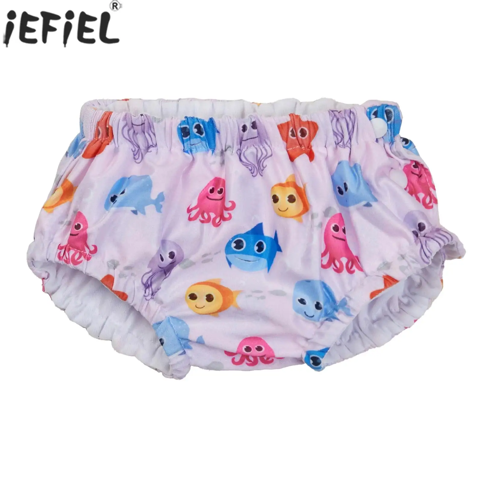 Baby Reusable Absorbent Swimsuit Diaper Stretchable Waist Press Button Print Bloomers Briefs Swimwear Bathing Hot Spring Costume