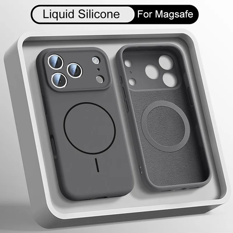 Coque en silicone liquide de luxe pour iPhone 18 17 Air 16 Pro 15 14 13 Pro Max Plus, douce, compatible avec Magsafe, antichoc, finition mate