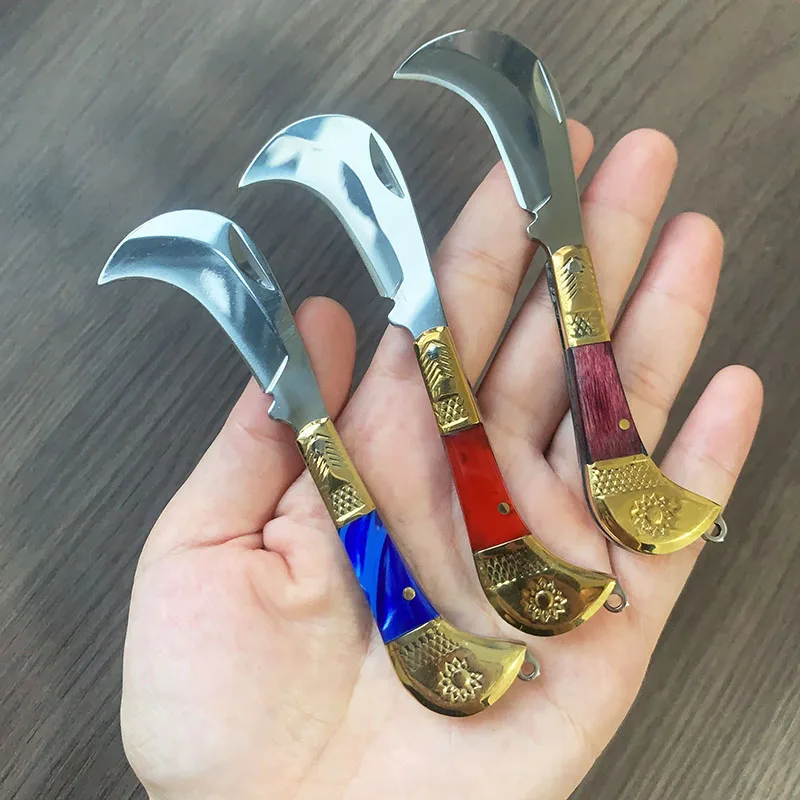 Resin / Wood Handle Mini Folding Knife Small Stainless Steel Hook Blade Pocket Knives Outdoor Keychain EDC Tools For Camping