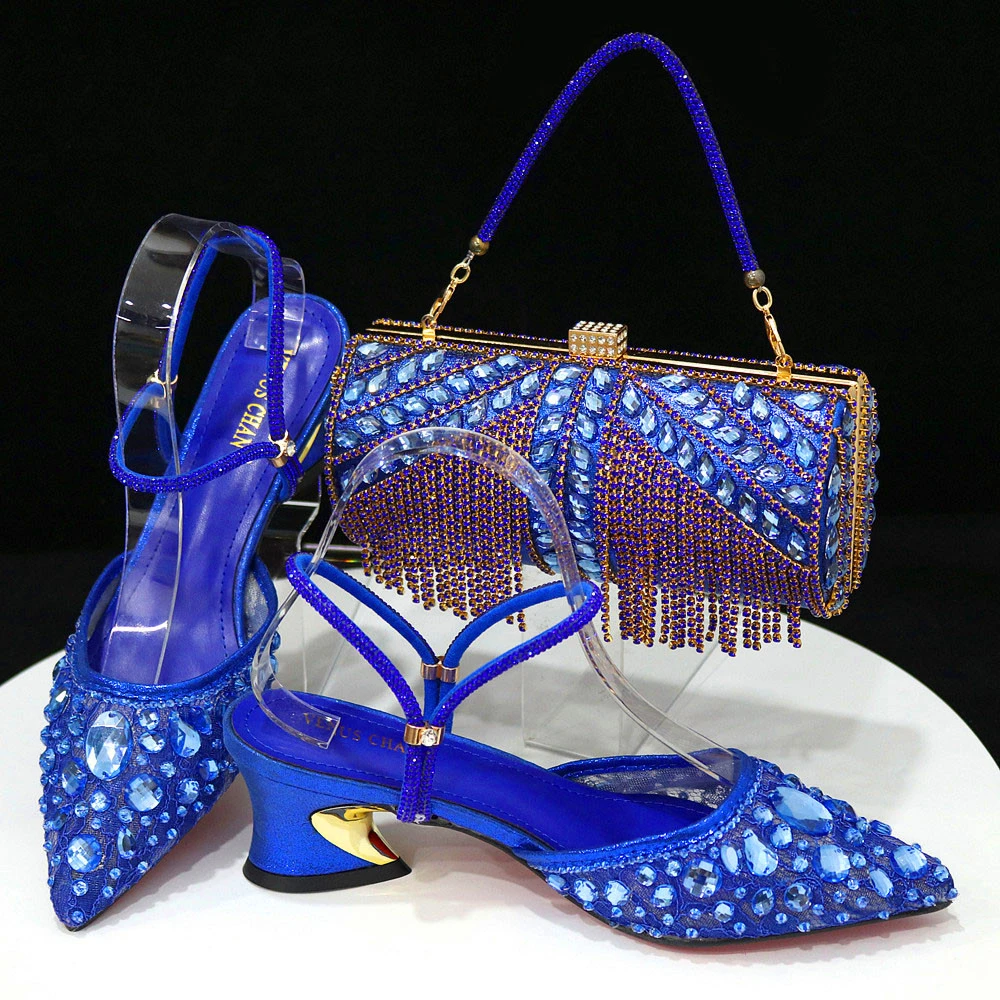 Fashion Gold Color  Slippers Nigerian Party Italian Design Ladies Shoes and Bag Set Decorated With Rhinestone and Metal