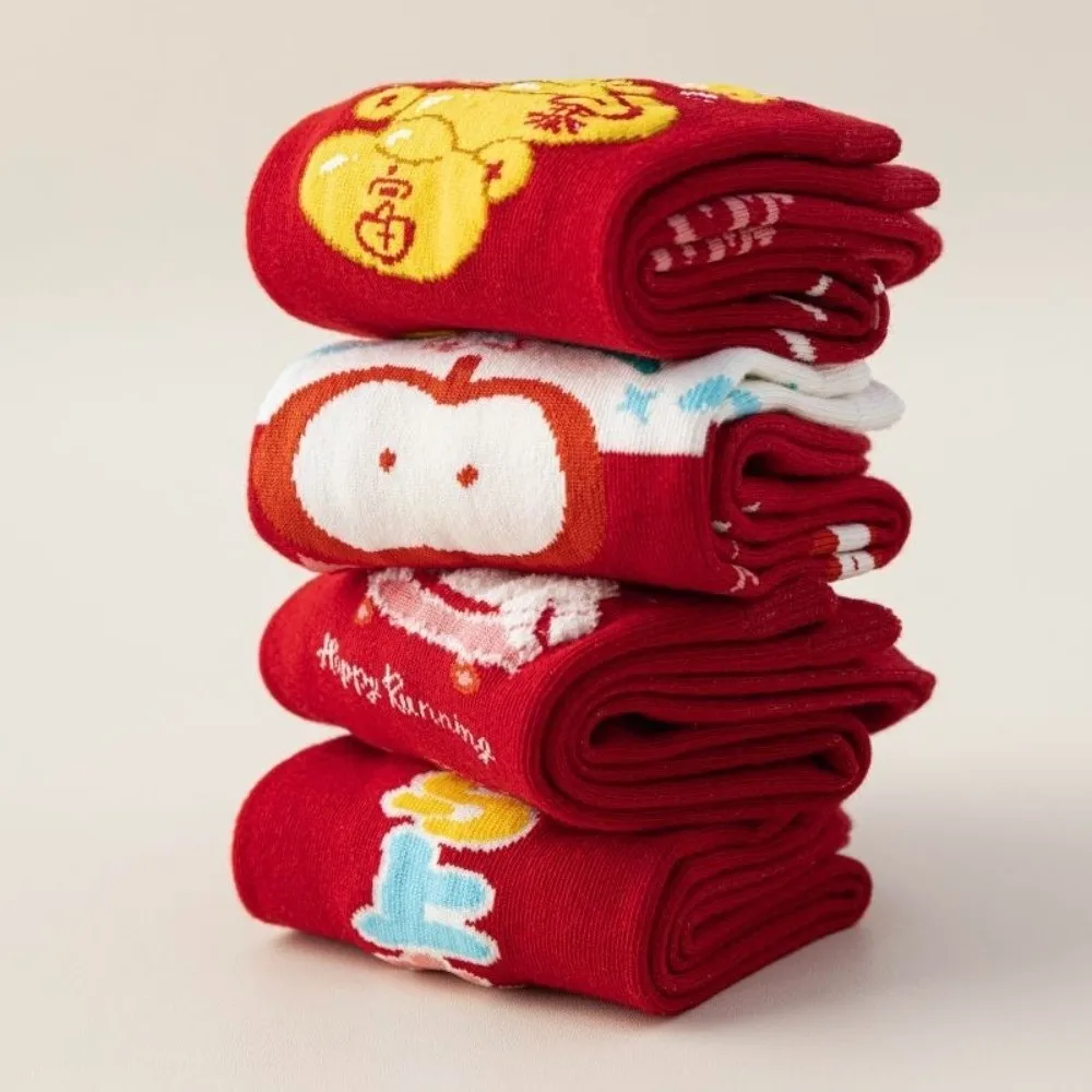 

Дышащие красные носки в китайском стиле, креативные удобные носки со знаками зодиака, мягкие модные носки с благословением и словами, лунный Новый год