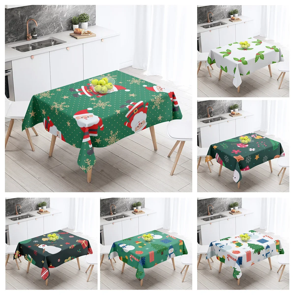 가정용 식탁보 장식 직사각형 테이블 액세서리, 방수 천, 얼룩 방지, 모던 심플 메리 크리스마스