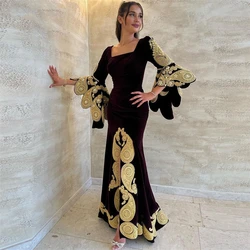 Customized  Evening Velour Applique Ruffle Birthday Mermaid Square Neck Bespoke Occasion Gown Long Dresses  Sexy Casual