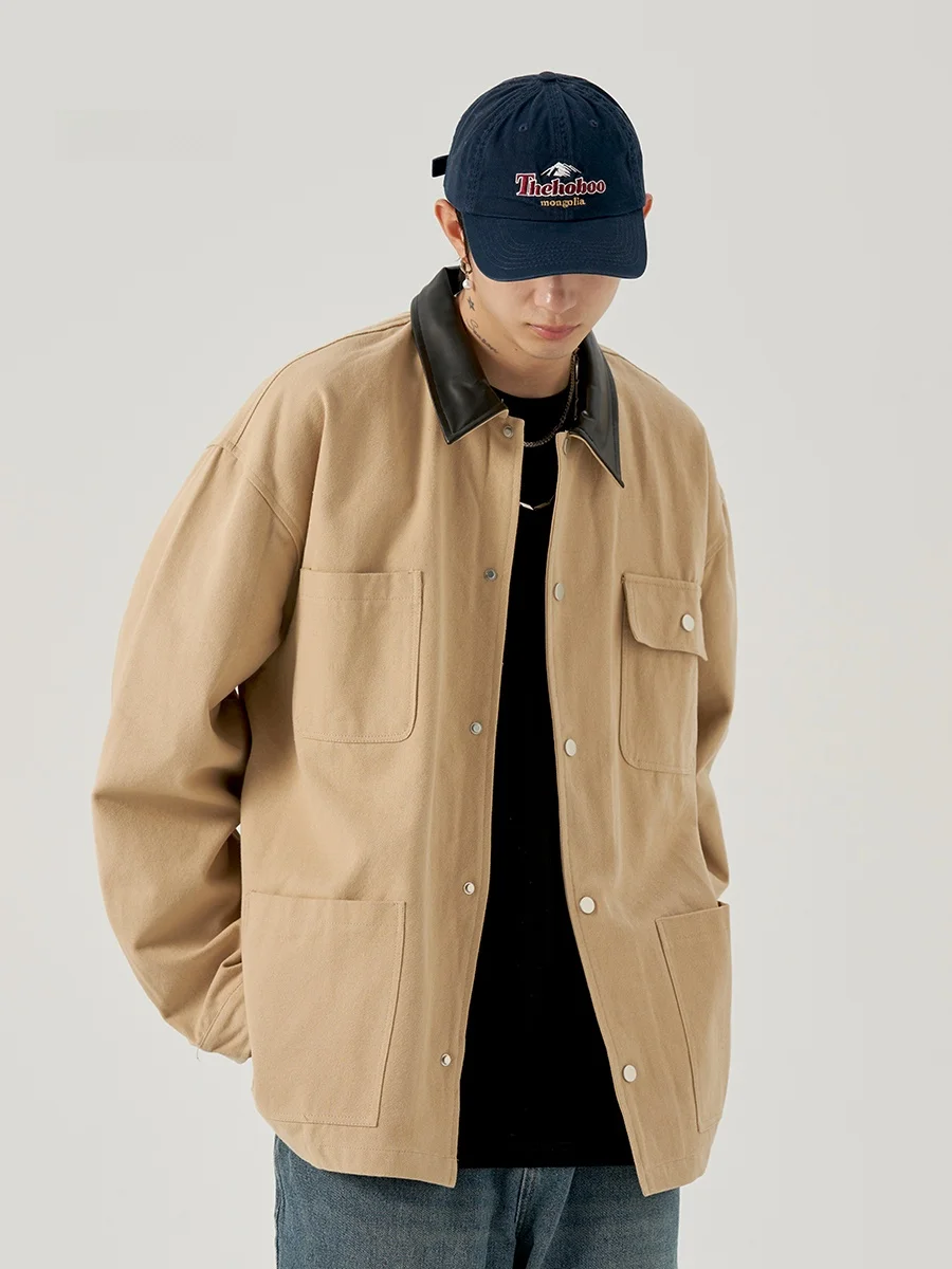 

Wmnm Vintage Detroit Jaet Men's Spring Autumn Flip Collar Workwear Cotton Loose Fit Breathable Long Sve Single Button