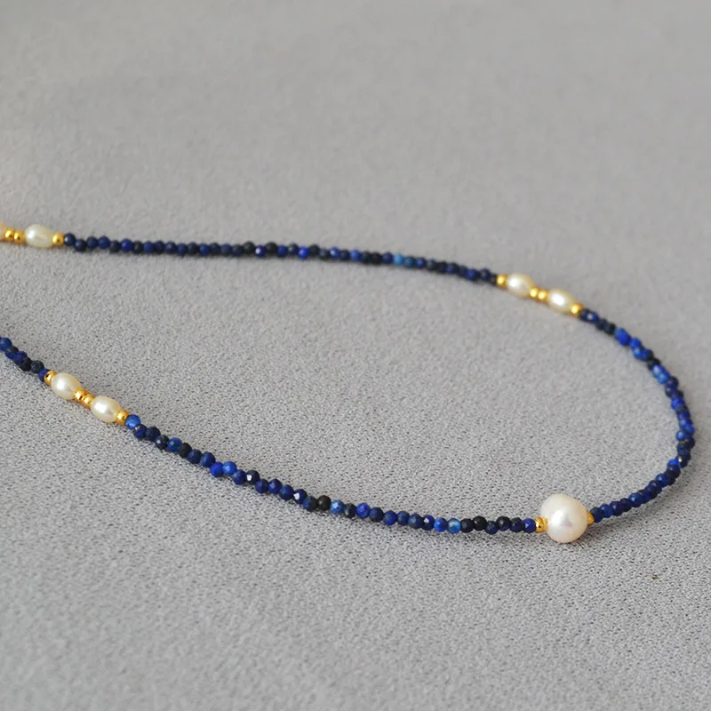 Natural Pearl Stone Lapis Lazuli Handmade Boho Necklace Women Stainless Steel Gold Color Fashion Jewelry 2023