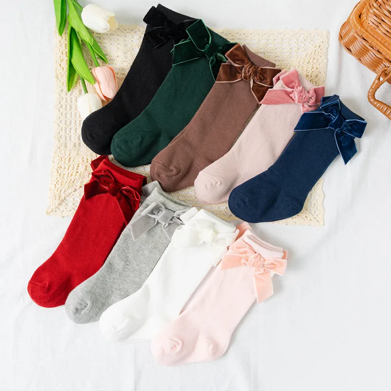 Cute Baby Girls Bowknot Knee High Socks Autumn Winter Toddler Tube Princess Sock For Kids Warm Socken Leg Warmer 0-8Years