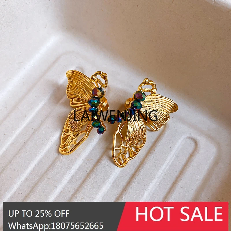 Golden Butterfly Exaggerated Earrings Atmospheric Banquet Metaphysical Earrings