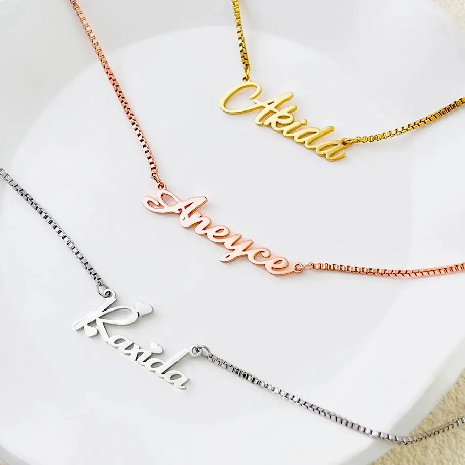 GUILING Delicate Box Chain Customized Name Chains Stainless Steel Women Gold Necklace Personalized Jewelry Gift for You Girl