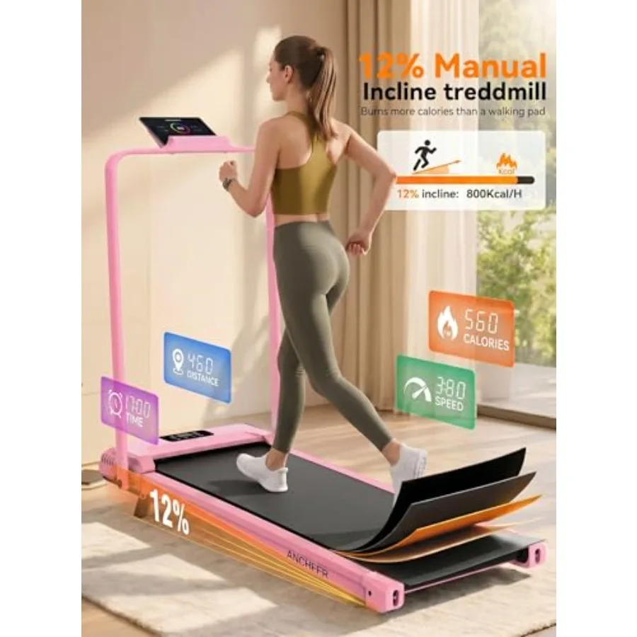 Treadmill with Handle Bar and 12% Incline - 2s Foldable/Max 320 lb Capacity Walking Pad - Portable Folding Treadmills for Home,