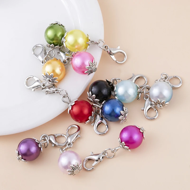 Fashion 10pcs Mix Mulitcolor Pearl With Lobster Clasp Charms Pendants Keychain For Diy Handmade Jewelry Supplies 1*3cm