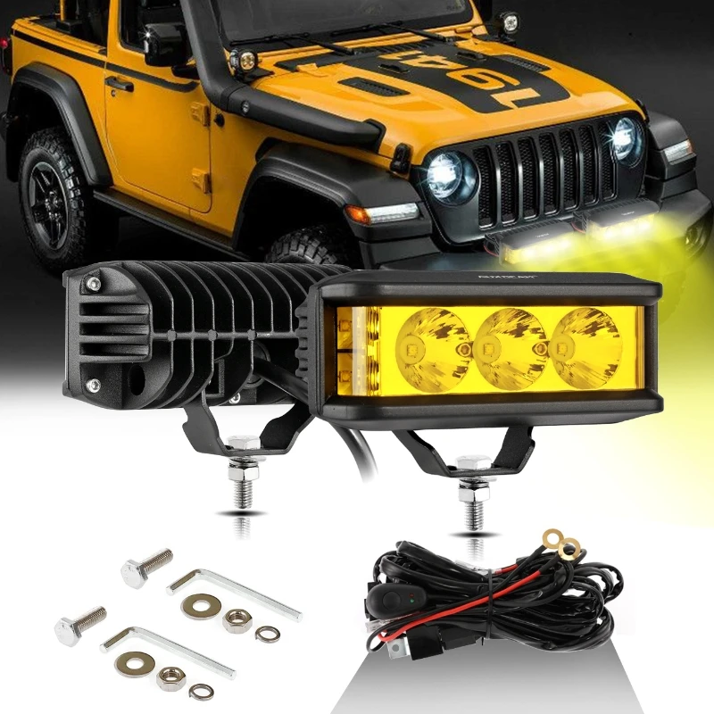 

1Pair 5 Inch 60W LED Driving Work Lights 3 Sides Spot Lights Fog Light with Wiring Harness For Jeep Truck SUV ATV UTV 4x4