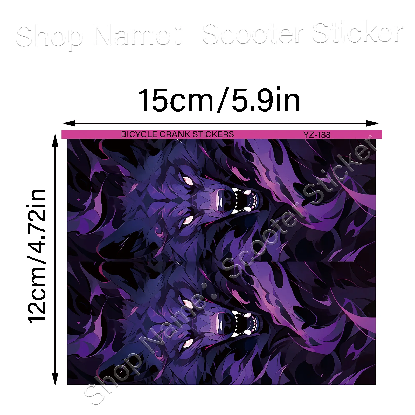2PCS/SET Purple Black Angry Wolf Head Stickers, Waterproof Vinyl Decals for Bicycle Crank & Bike Body Decor