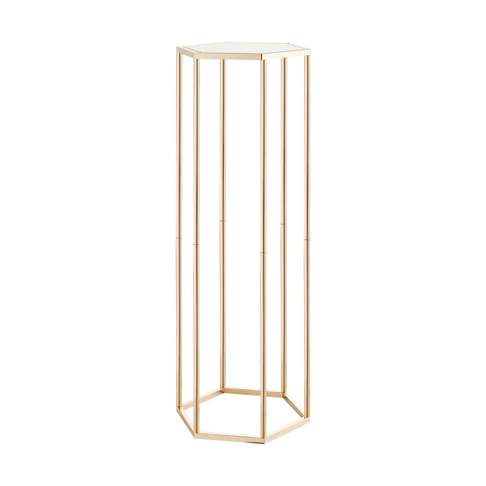Wedding Flower Stand, 10PCS 31.5-inch Column Flower Stand, Floral Stands with Acrylic Laminate, Hexagonal Cubic Floral Display Rack for Wedding, Party, Birthday, Home, Gold Centerpiece Stands