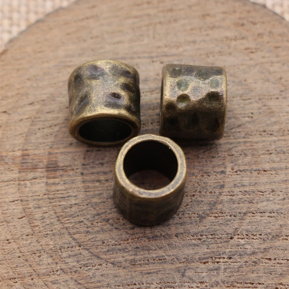 10pcs 11x10x9.5mm Antique Bronze Color Hammered Tube Beads, Spacer Beads, Large Hole Beads, Braided Beads Jewelry Accessories