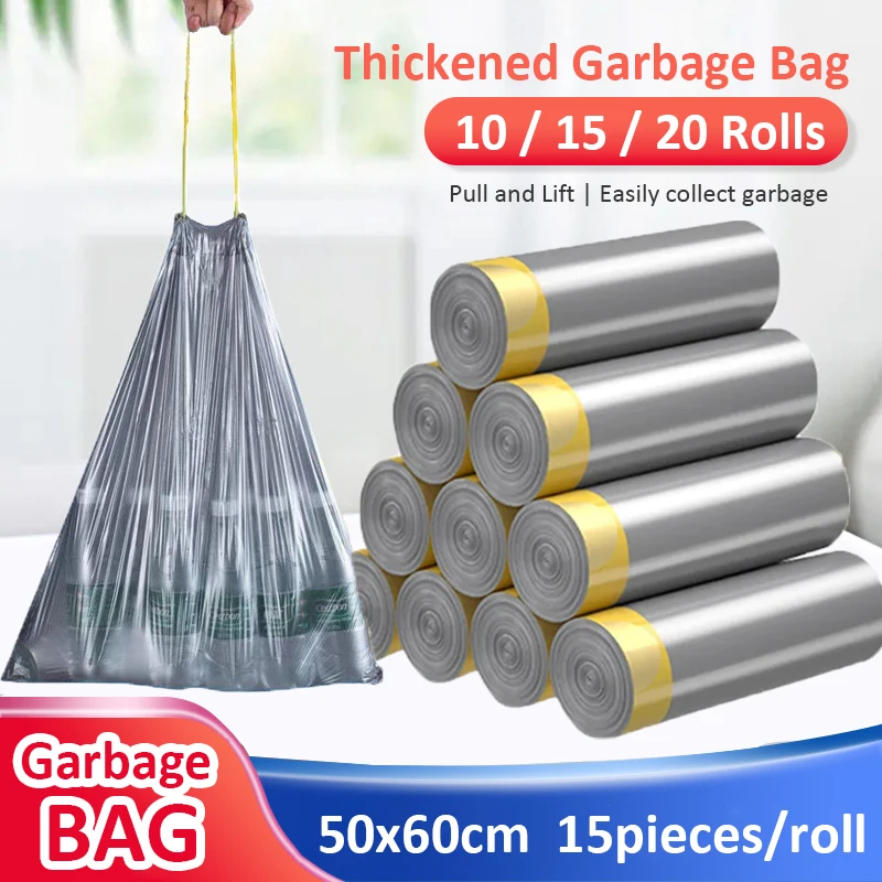 5/10/15/20 rolls Drawstring Trash Bags for Kitchen Trash Can Thicken Large Capacity Garbage Bag Plastic Home Dustbin Storage Bag