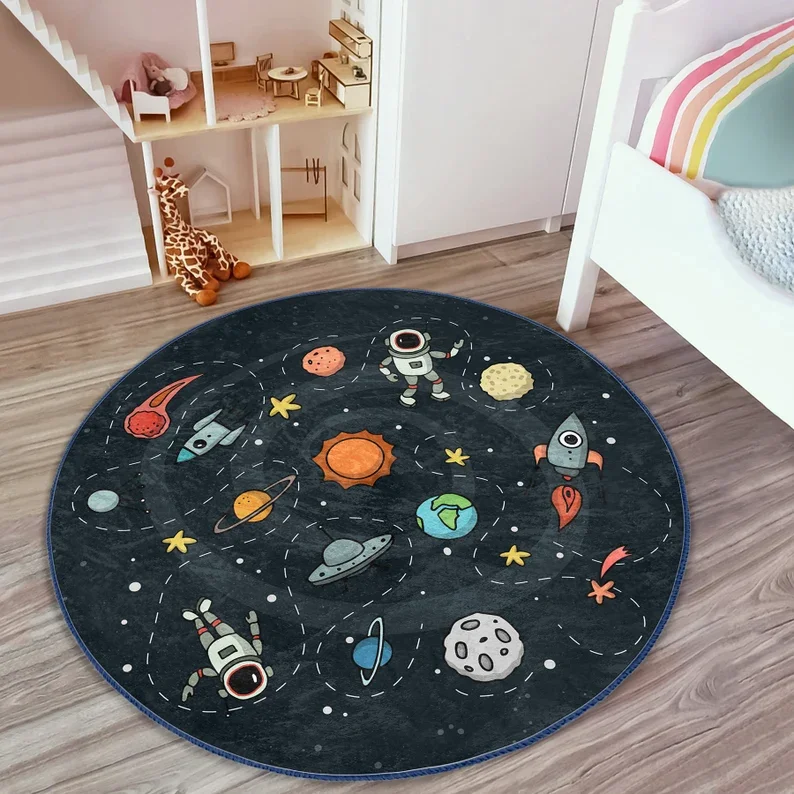 Purple Alien Optical Illusion Rug Galaxy Alien Round Area Rug Cosmic Space Carpet Futuristic Sci-Fi Fantasy Home Decor Carpets