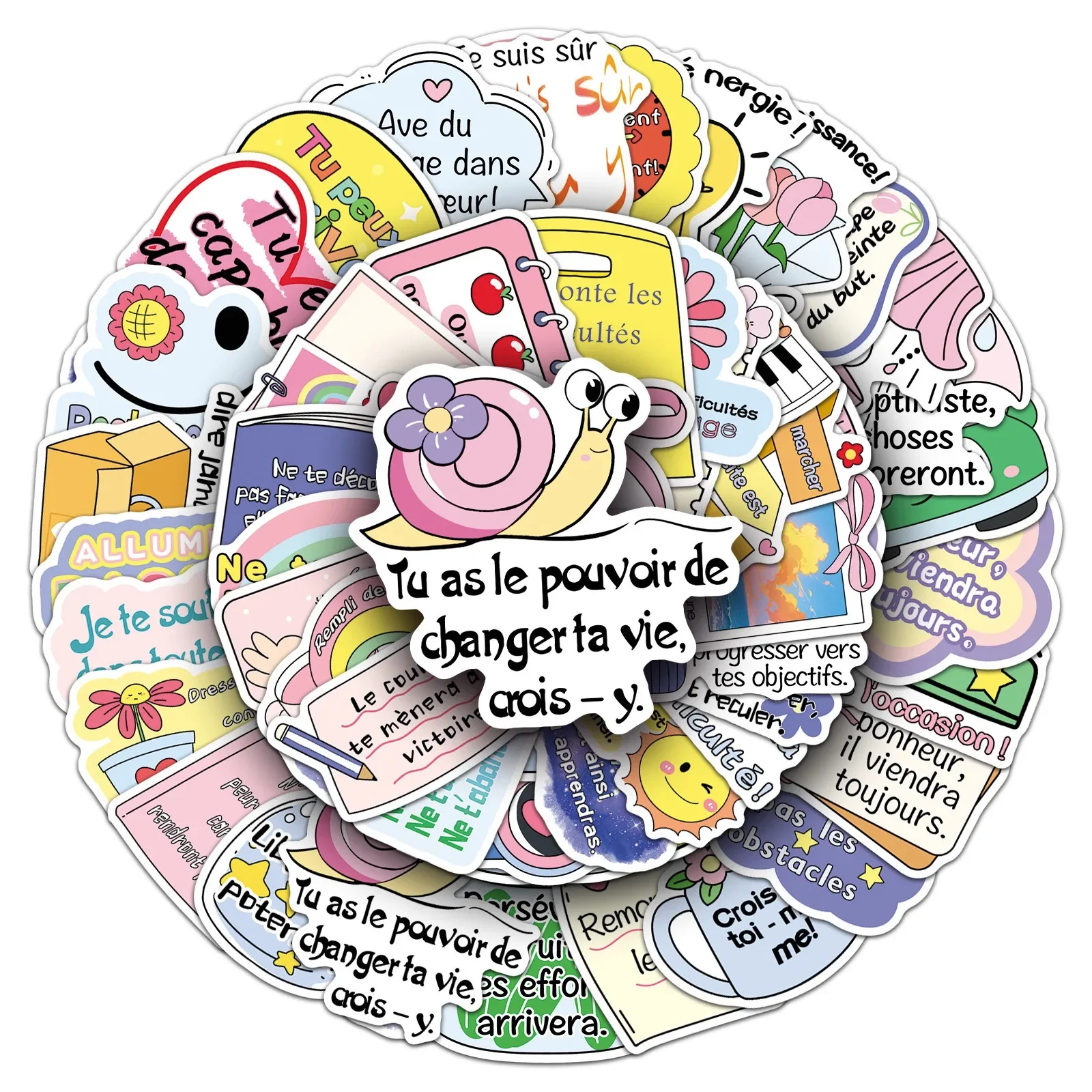 10/50pcs Inspirational French Words Test Stickers Motivational Quotes Decals DIY Notebook Fridge Laptop Luggage Graffiti Sticker