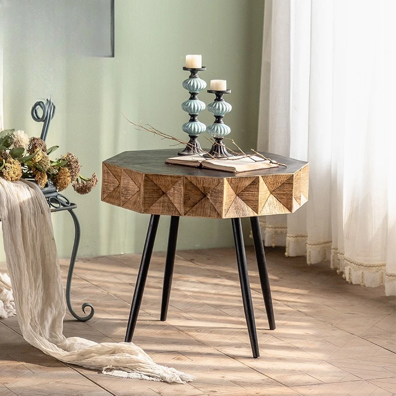 Mesa redonda pequeña de madera maciza retro americana, cama y desayuno, sofá para sala de estar, mesa de centro pequeña, modelo de habitación y balcón