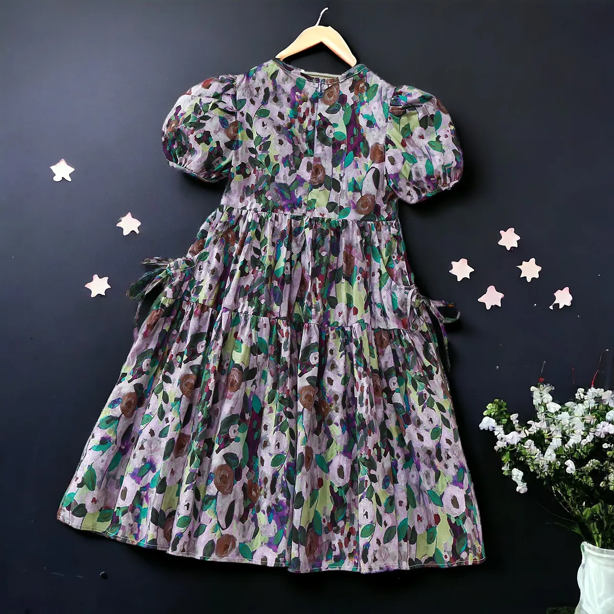 Baby Kids Floral Print Dresses for Girls Outfits Chiffon Dress Summer Short Sleeve Children Lolita Costumes 6 7 8 9 11 13 Years