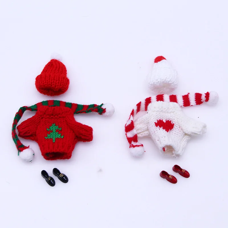 1 set/pack mini doll plush doll knitted clothes sweater scarf shoes small cloth Valentine\'s Day Christmas clothing decoration
