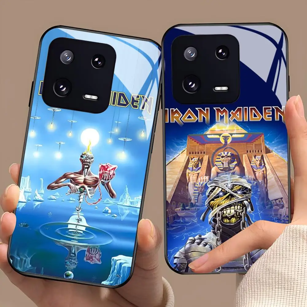 Iron R-Rock M-Maiden Handyhülle für Xiaomi 17 15 14 13 12 Mi 11 X T Ultra Pro Lite 5G Schwarze Glasabdeckung
