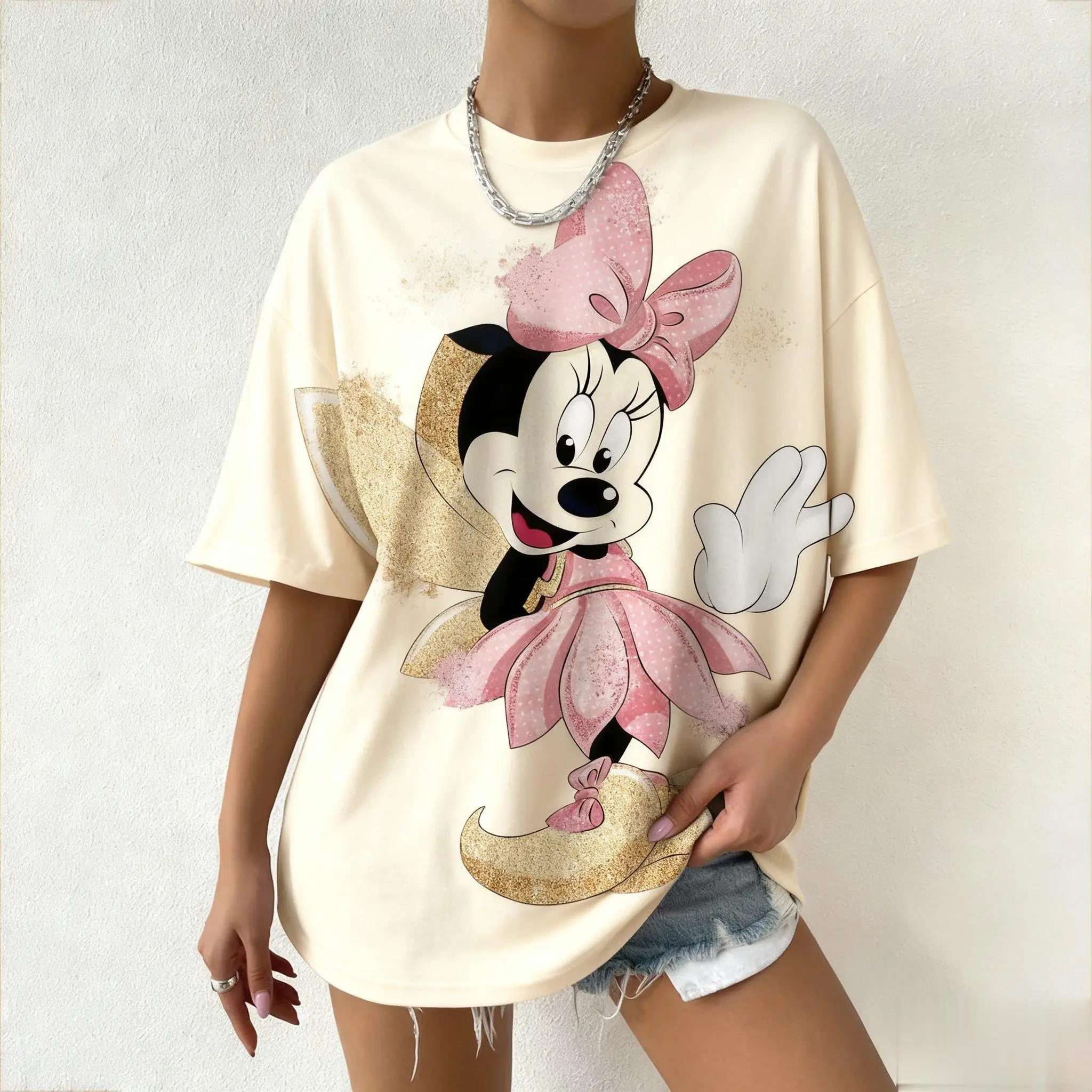 ديزني ميكي ميني ماوس الجرافيك تي شيرت النساء الرجال لطيف الكرتون طباعة قصيرة الأكمام المحملة القمم ملابس الشارع الشهير موضة الصيف