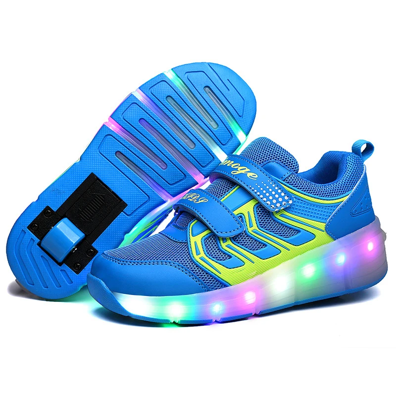 Led yanıp sönen tek tekerlek aydınlık Sneakers parlayan paten ayakkabı çocuk kız erkek moda rahat Led rulo ayakkabı