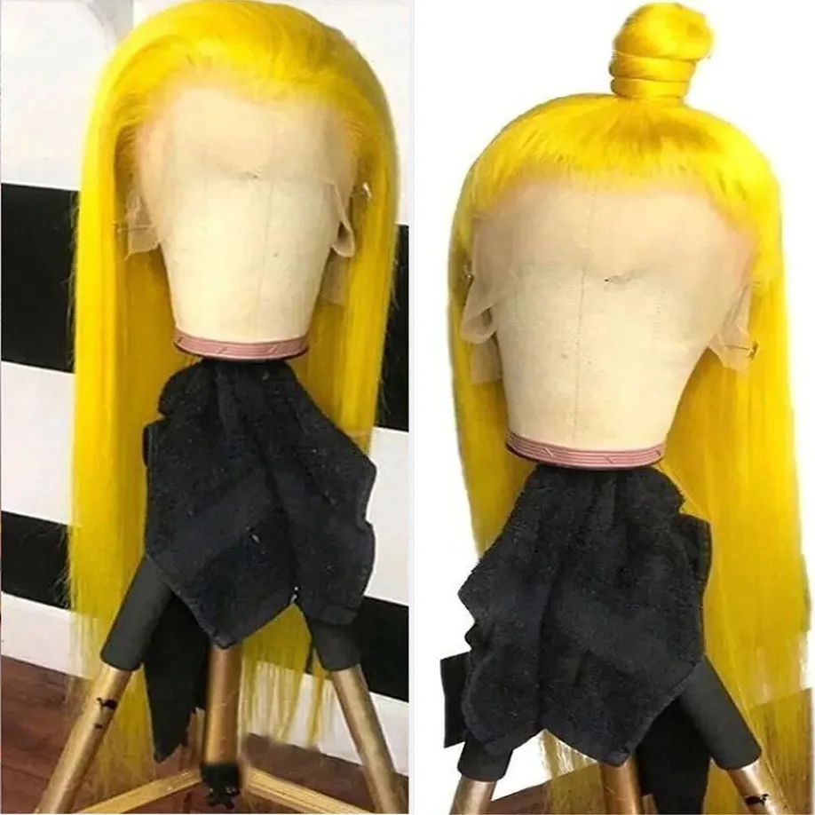 13*4 Lace Front Wig Yellow Glueless 26Inches 180% Density Soft Long Preplucked Silky Straight For Women With Baby Hair