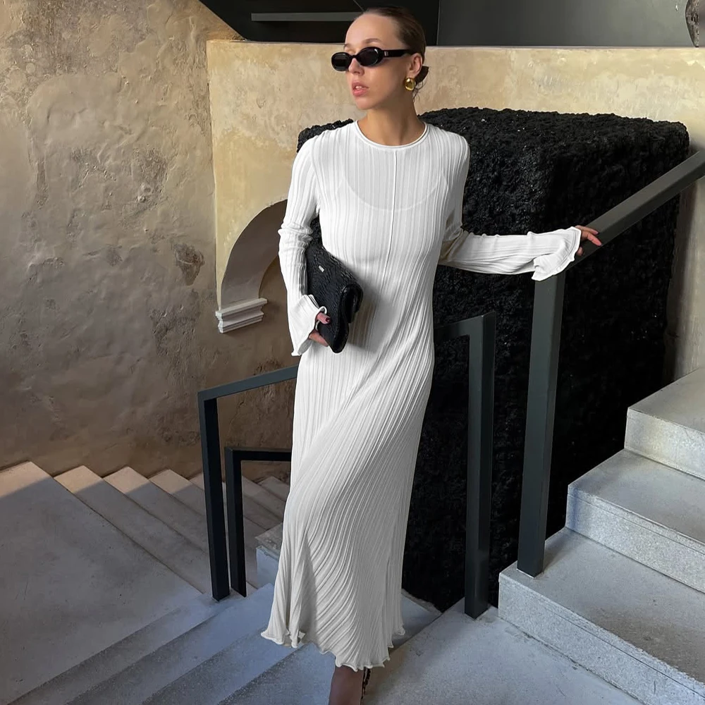 

Talenza Women's Knitted Long Dress Autumn Winter Solid Loose Long Sleeve Tie Y2k Dress Casual Office Commuting Long Dress Female