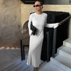 Talenza Women's Knitted Long Dress Autumn Winter Solid Loose Long Sleeve Tie Y2k Dress Casual Office Commuting Long Dress Female