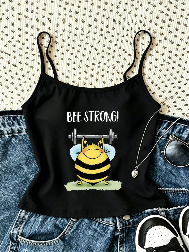 Y2K Cartoon-Bienen Lustiges Camisole-Top Kawaii Trendiges Lässiges Crop-Top Weste Frühling Sommer 90er Jahre Damen Tanktop Frauen Mädchen