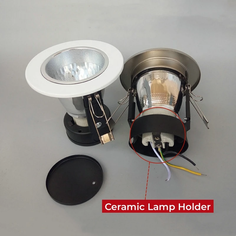 Embutido teto Downlight Frame, montado suporte soquete, lâmpada LED substituível, Spot Light Fixture Holder, níquel redondo, branco, E27