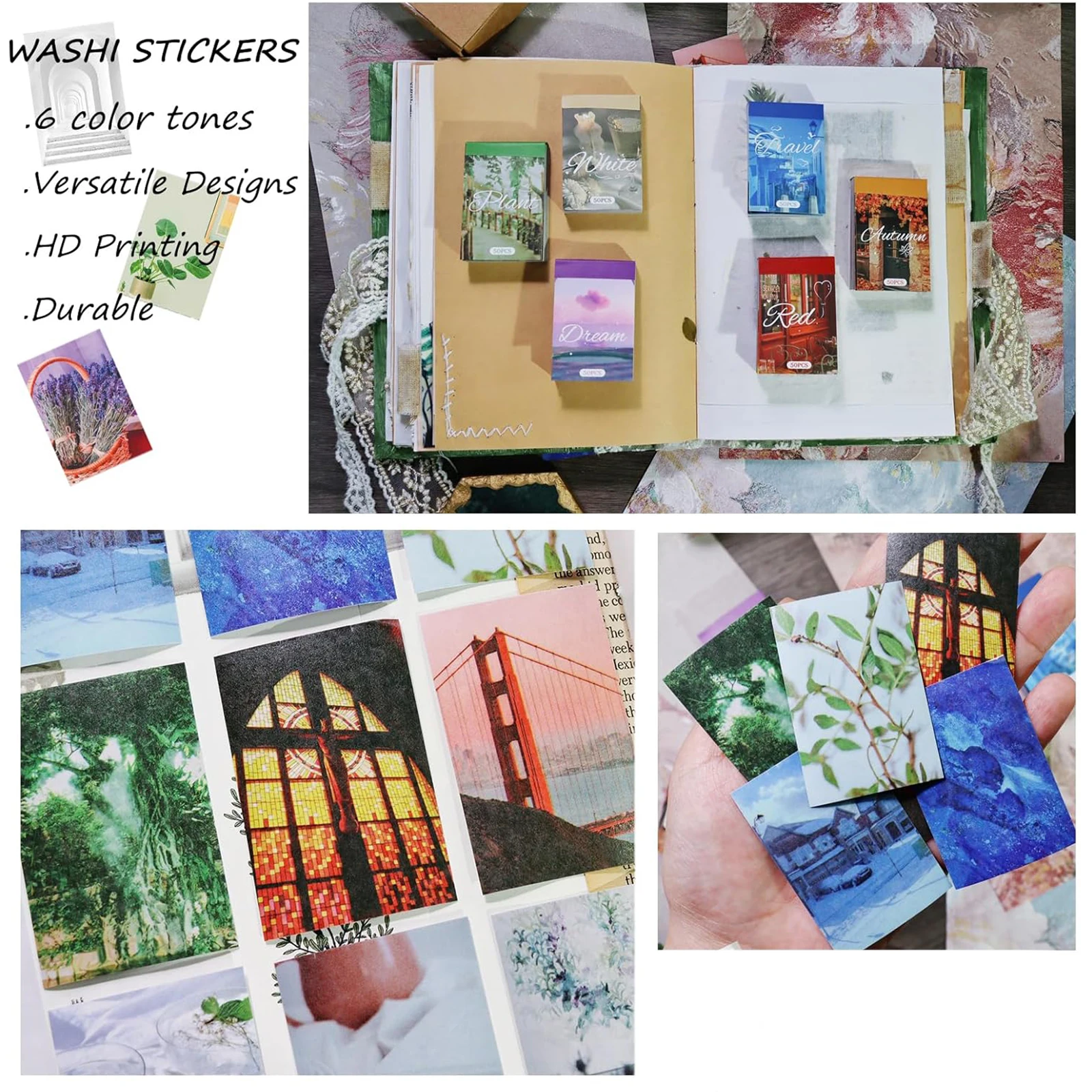 300PCS Landschaft Stil Aufkleber Buch Washi Papier Journal DIY Material Dekoration Aufkleber Memo Pad Sammelalbum Schreibwaren – Detail 4