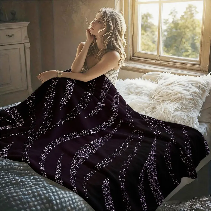 Glitter Zebra Waves Purple Flannel Blanket Perfect for Sofa Office Bed Travel Sleep Read Relax Camping Four Season Use