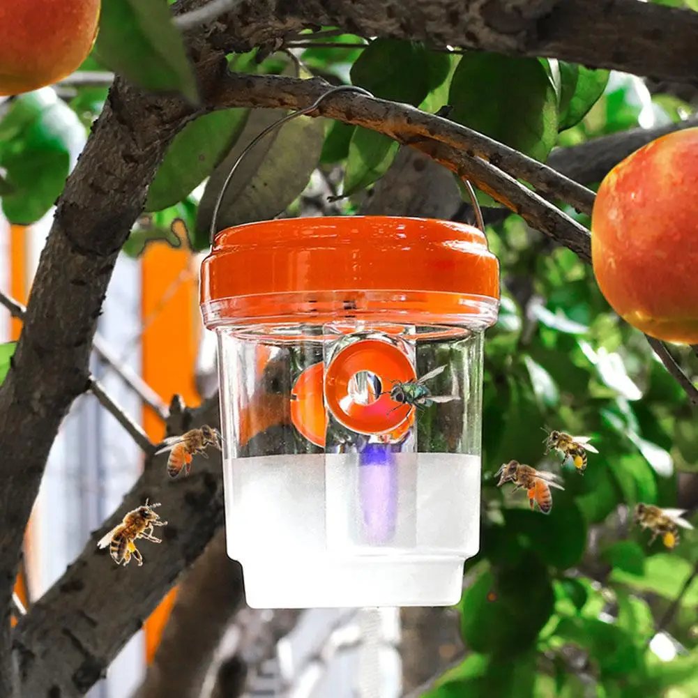 Solar LED Light Wasp Fruit Fly Trap Killer Hanging Outdoor Catcher Insect Reusable Garden Orchard Bee Trap Killer Flies Catcher