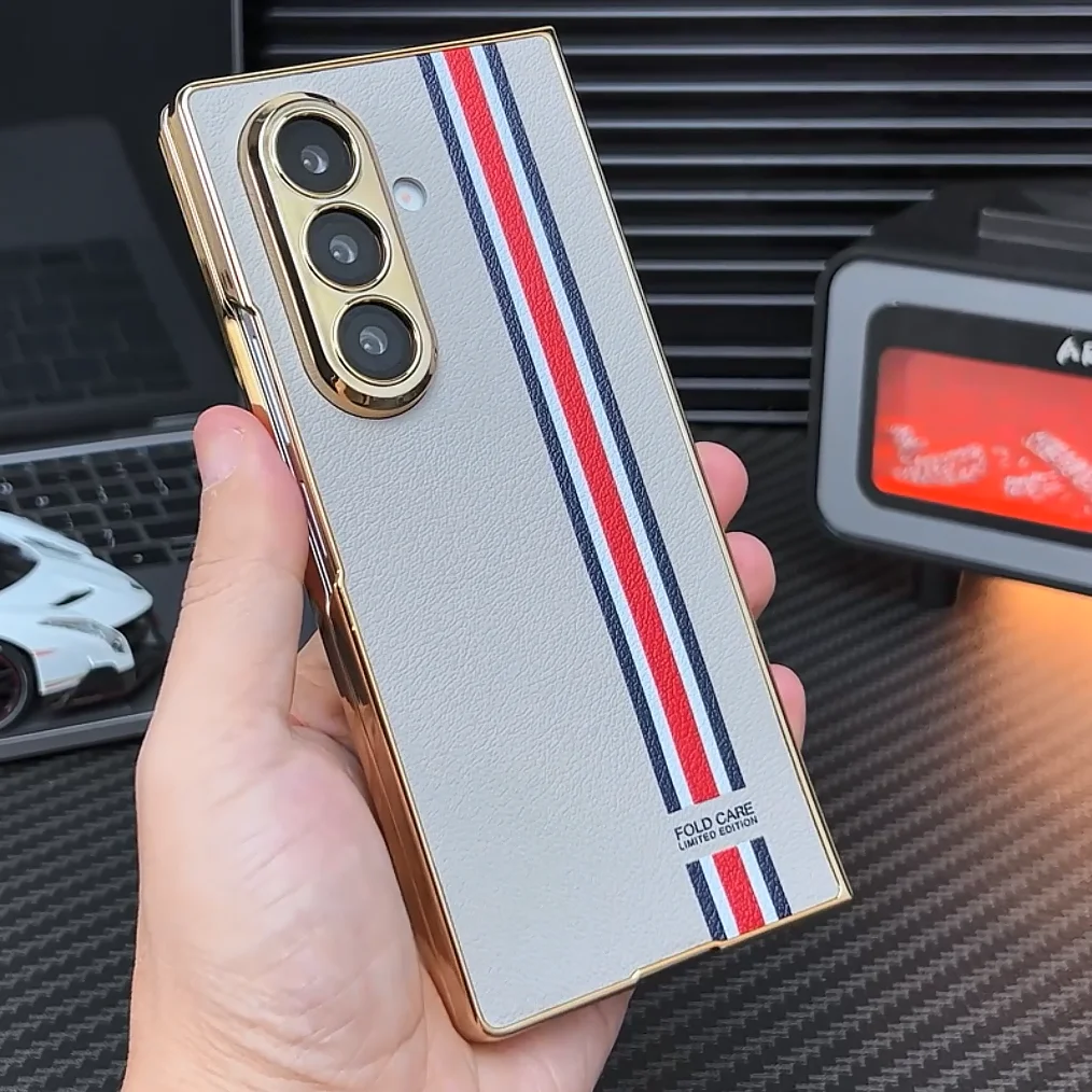 Luksusowe, malowane etui skórzane GKK do Samsunga Galaxy Z Fold 7 z powłoką galwaniczną, matowe etui ochronne ze szkłem hartowanym na ekran do Galaxy Z Fold7 — zdjęcie produktu 2