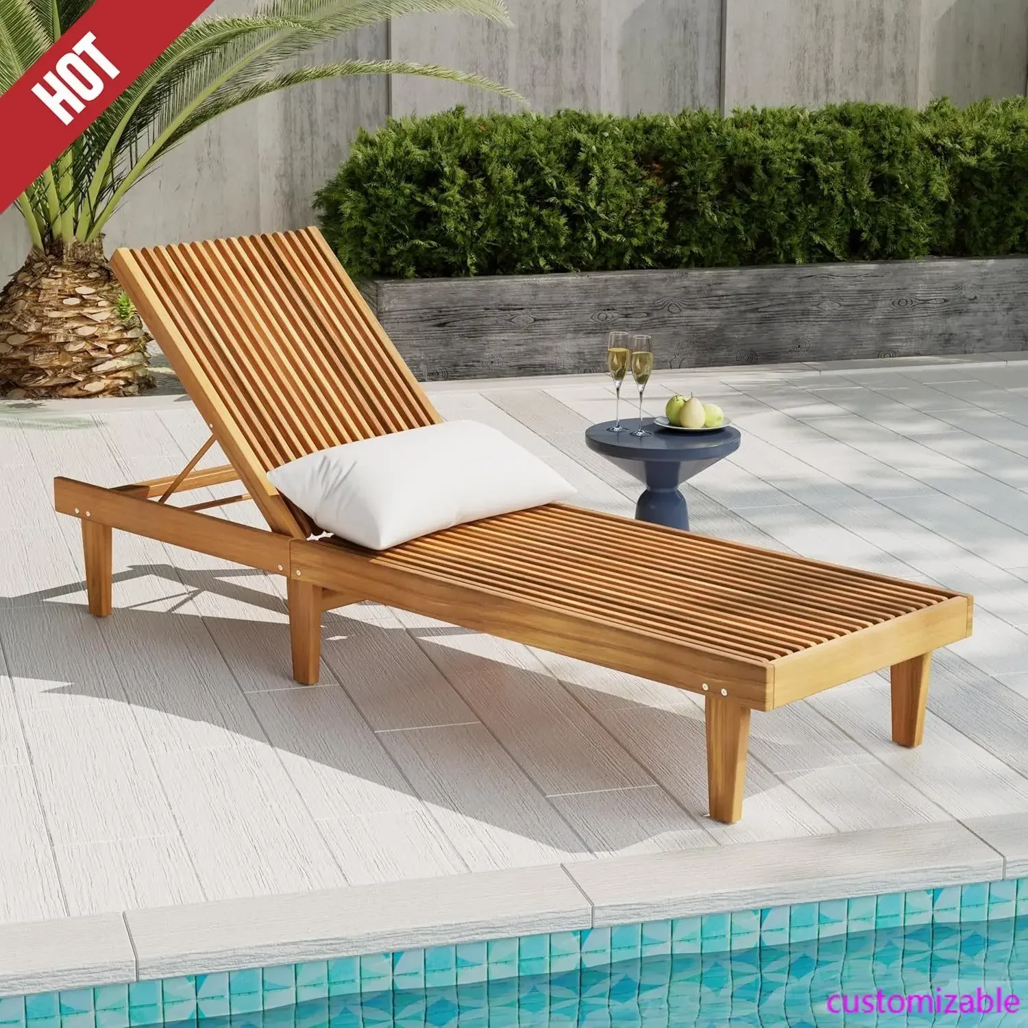 

Складной портативный шезлонг из акации и тика для улицы с регулируемой спинкой в 5 положениях и решетчатым дизайном