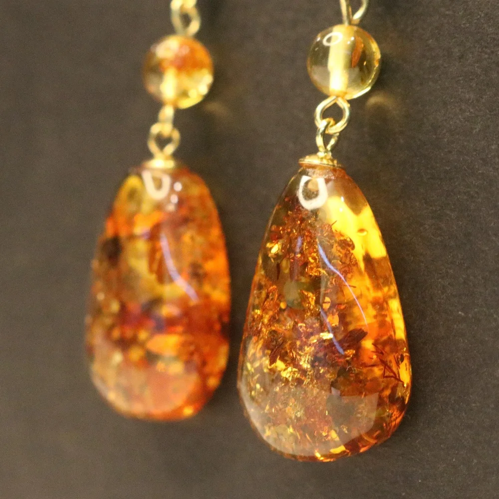 

Amber Drop Earring 925 Sterling Silver Gold Plated Custom Fashion Jewelry Women Earrings