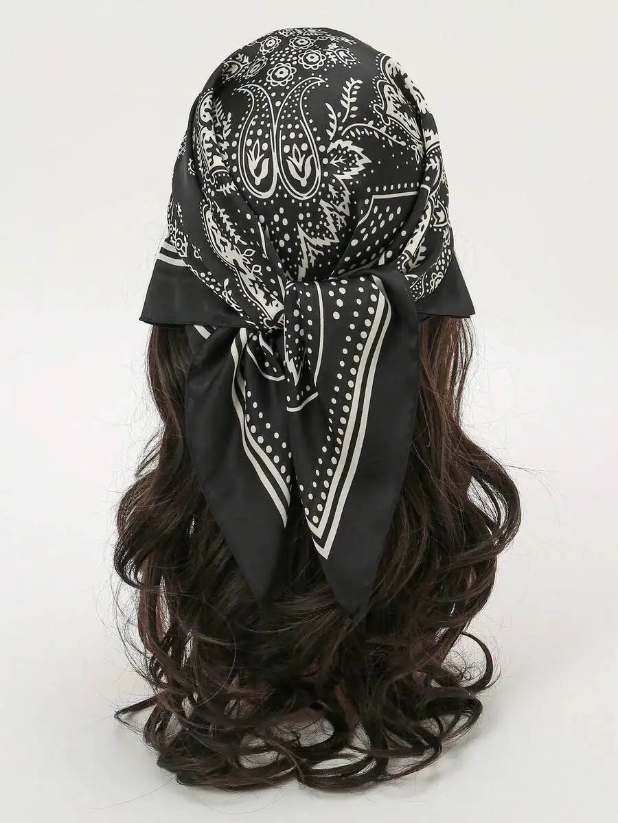 

Paisley Printed Silk Square Scarf Headband For Women Daily Use Travel Beach