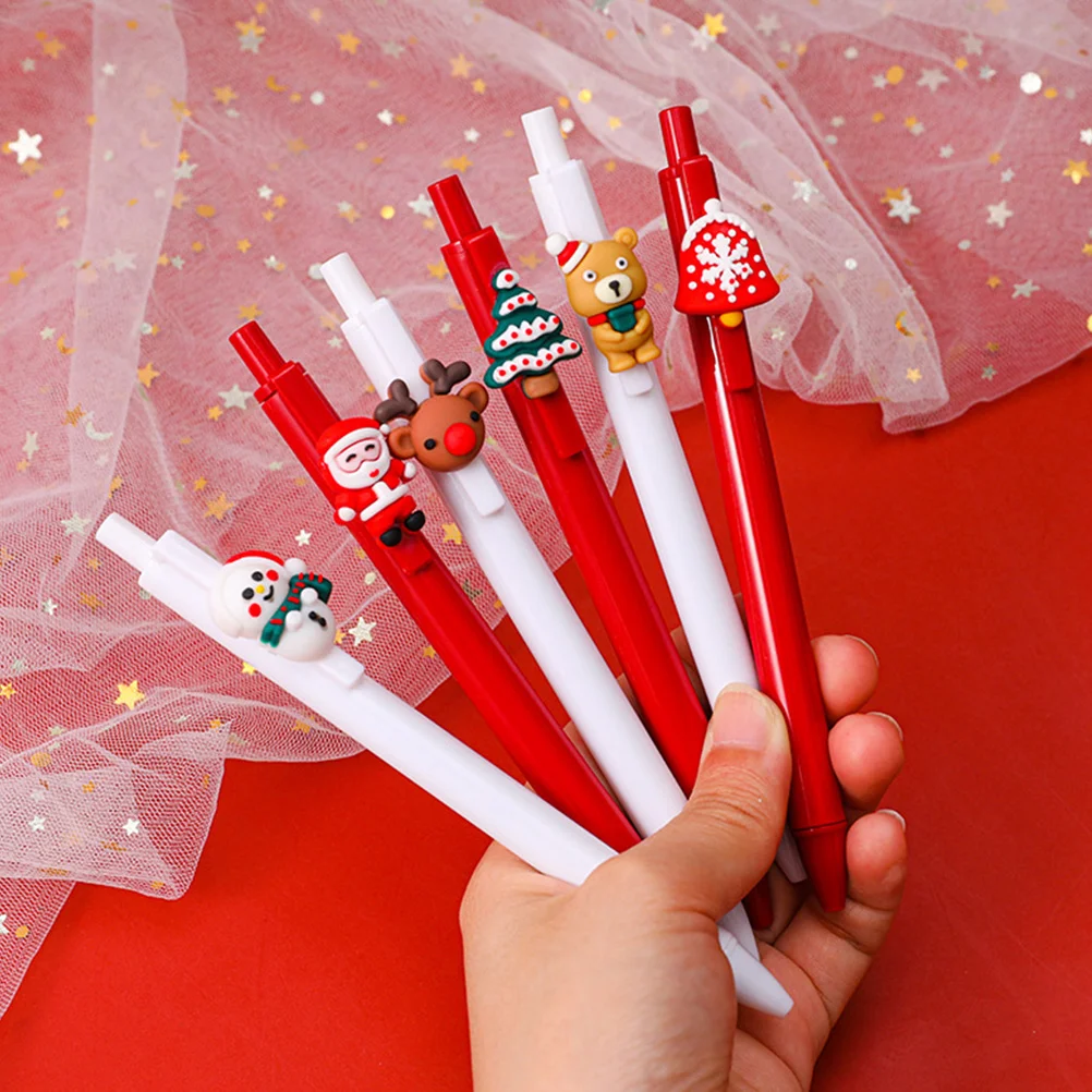 12 Pcs Christmas Pen Pens Office Sign Cartoon Gel Ink Press-type Writing Fine Tip Xmas Design Gifts