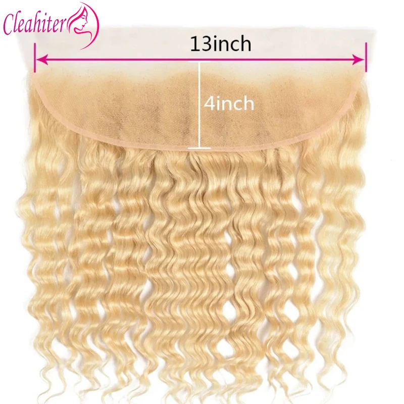 #613 Deep Wave 13x4 Human Hair Blonde Frontal 10-20 Inch 150% Density Pre-Plucked Transparent Swiss Lace