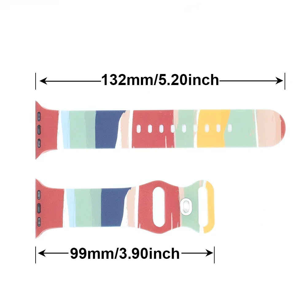 Silicone Printed Strap For Apple Watch Band 46mm 40 41 42mm 44mm 45mm 49mm  Accessorie bracelet for iWatch serie 10 9 8 7 SE 6 5