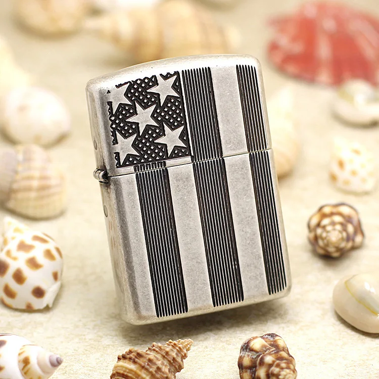 Genuine Zippo oil lighter copper windproof armor Star Spangled Banner Kerosene lighters Gift anti-counterfeiting code