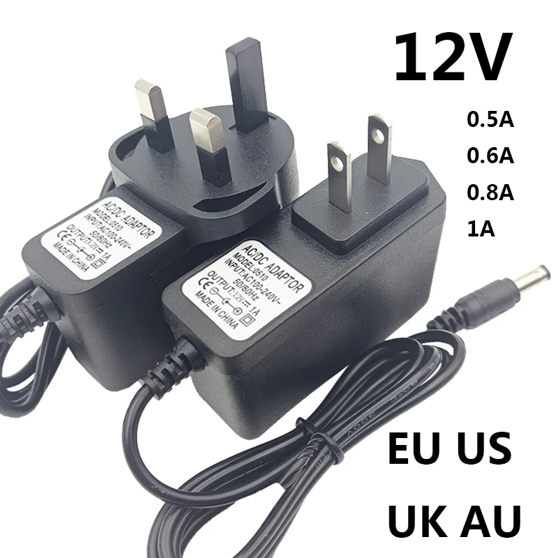 12V UK Power Supply 12V 0.5A Sources 0.6A 0.8A 1A 12 Volt 1 Amp Power Supply UK AU US EU 12V 1000mA 12 V 1A Converter Adapter