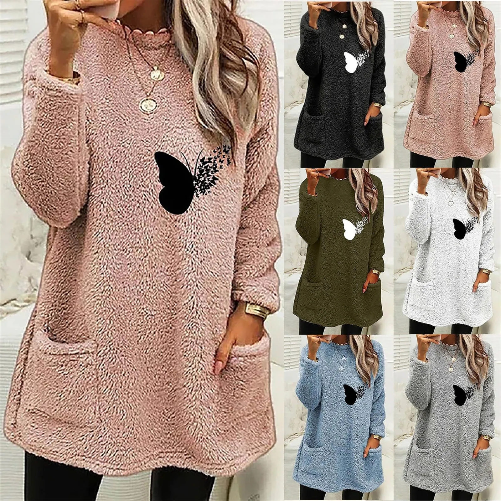 

Womens Loose Fit Hoodie Womens Winter Coat Loose Wool Jacket Long Sleeved Dressy Sweater Jacket Women Extra Long Sweatshirt