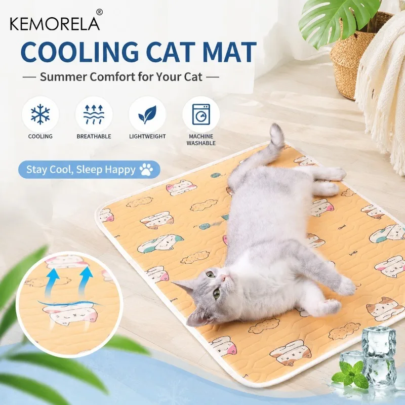 Pet Summer Cooling Latex Pad Cute Cartoon Pattern Cat Dog Sleeping Mat Kennel Ice Silk Cool Mats Floor Sofa Blanket Pet Supplies