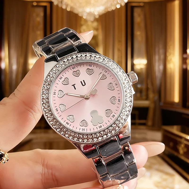 

Женские роскошные часы, инкрустированные бриллиантами, универсальные и подходят для подарка, подарка на день рождения или рабочие часы.