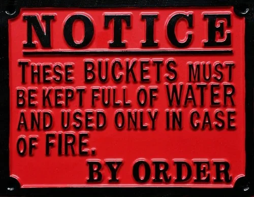 Vintage Rustic Retro FIRE ENGINE Water Buckets Garden Outdoor Metal Wall Sign